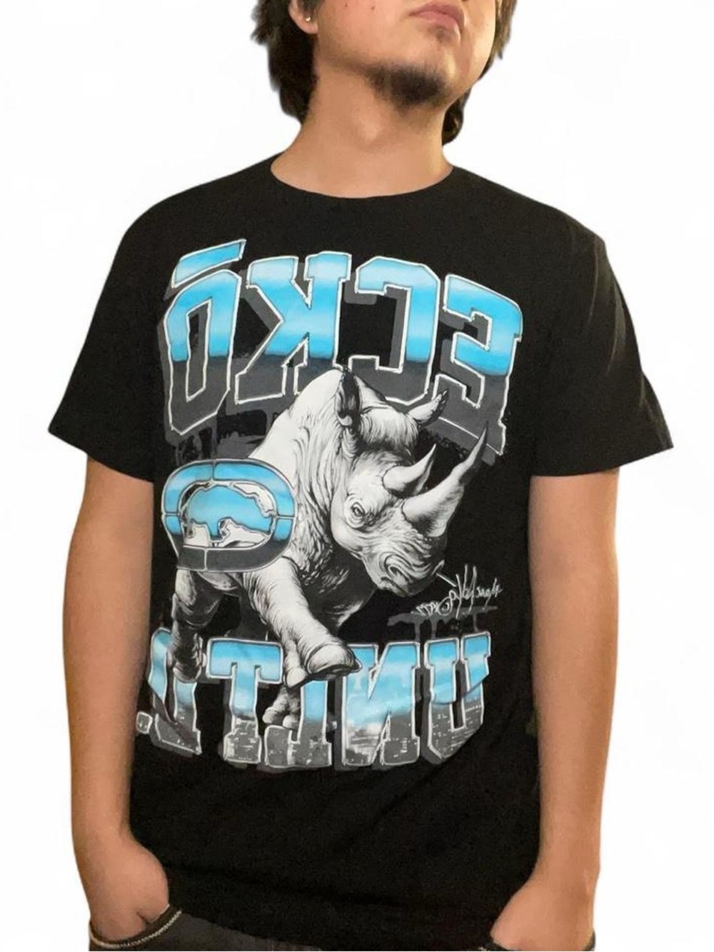 Eckō Unltd. Men's Breaking News‎ Graphic Rhino T-Shirt in Black
